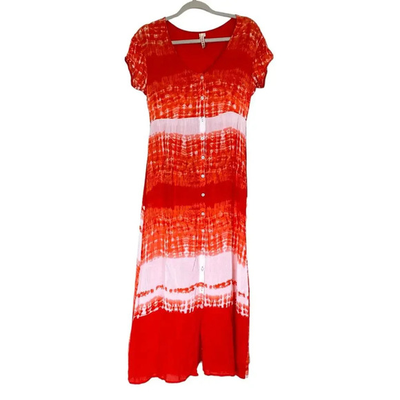 ANTHROPOLOGIE Raga Poppy Orange Tie-Dye Maxi Dress Size XS Boho Earthy Hippie - Picture 3 of 7